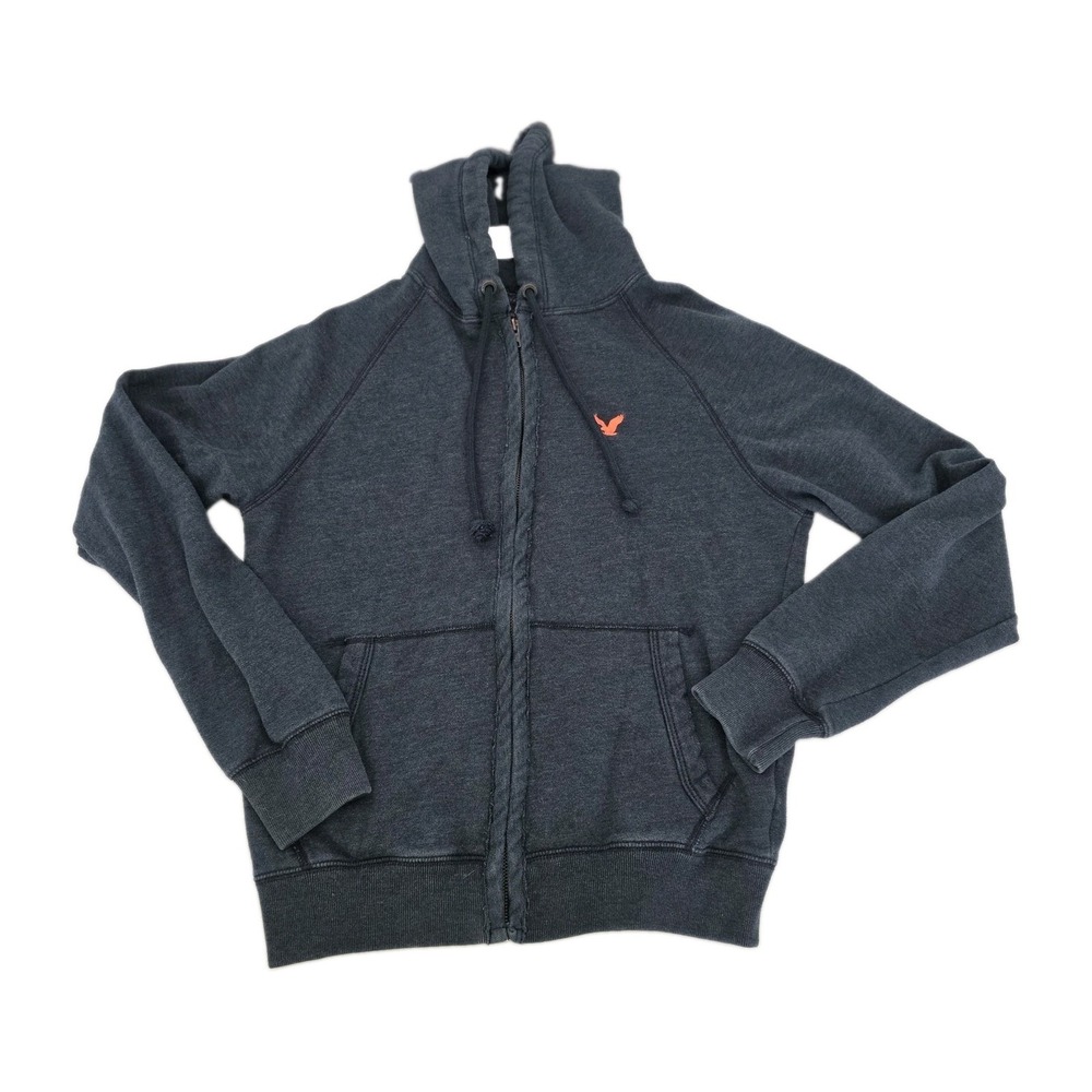 Y2K American Eagle‎ Charcoal Gray Outfitters Zip Up Hoodie  XS Contrast Stitch